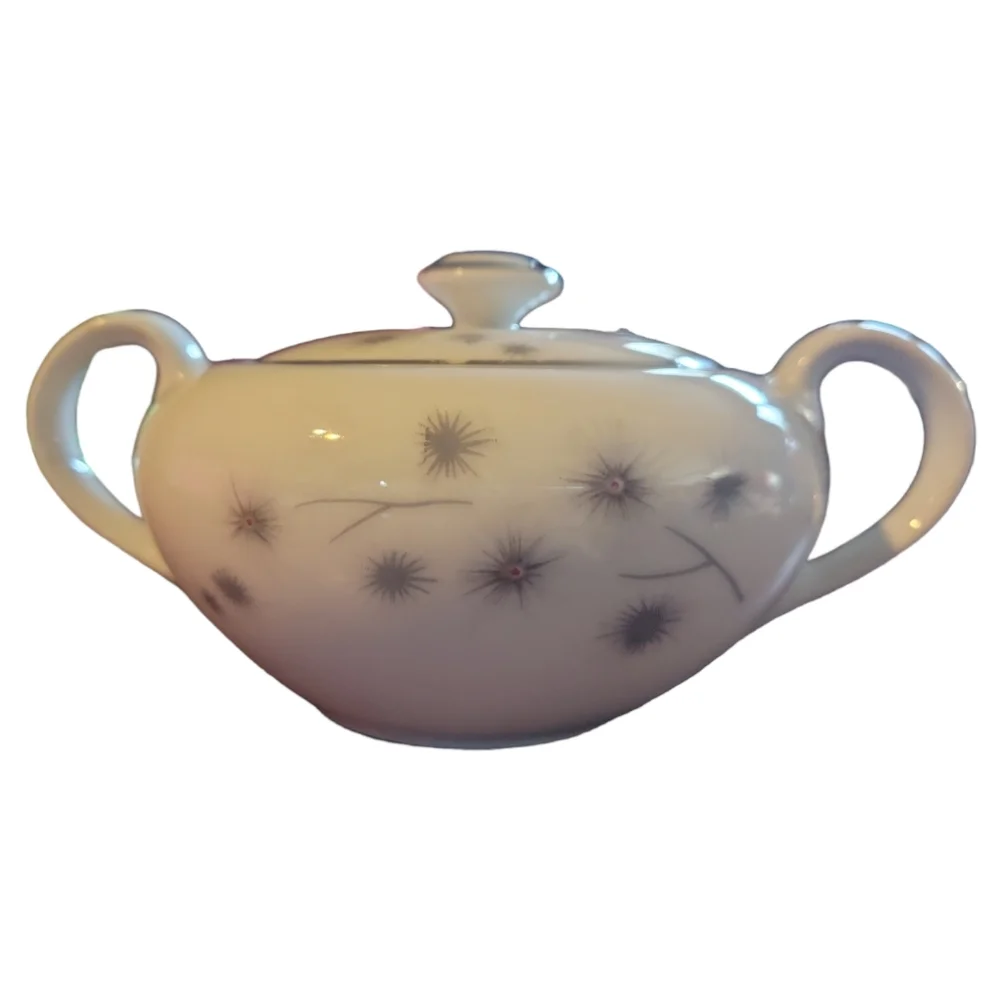 Vtg Platinum Star Burst Creative Lidded Sugar Bowl Dish #1014